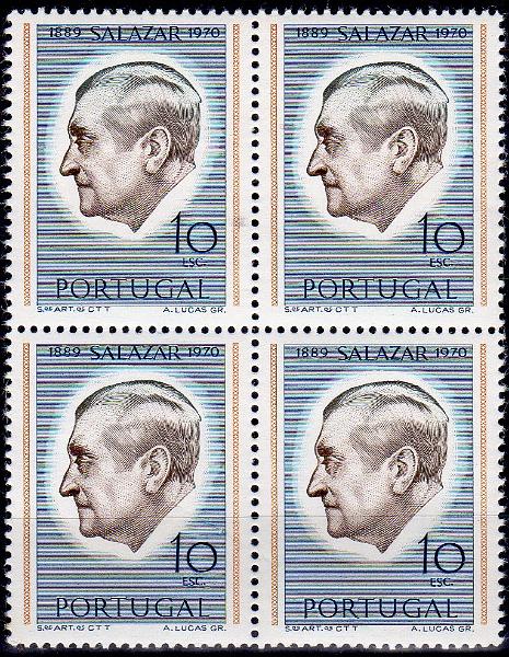 1314.jpg -     Lote:    1314                   Descrição:         1971 &mdash; Presidente Salazar. CE1108, 10E. Quadra em denteado 12. Valor de catálogo &euro; 140,00.        ***       Valor Base:     &euro; 25,00     Valor Venda:     &euro;      