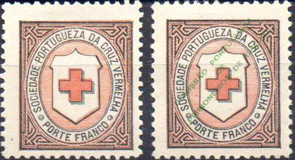 1332.jpg -     Lote:    1332                   Descrição:         1890/1916 &mdash; Porte franco. Cruz Vermelha Portuguesa. Cruz da Convenção de Genebra + idem com sobrecarga. CE&frac12;. Selo CE1 papel fino liso denteado 11 &frac12;. Valor de catálogo &euro; 157,00.        **       Valor Base:     &euro; 20,00     Valor Venda:     &euro;      