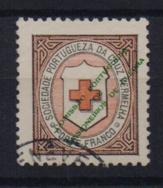 1333.jpg -     Lote:    1333                   Descrição:         1916 &mdash; Porte Franco. Cruz Vermelha Portuguesa, Cruz de genebra, com sobrecarga. CE CVP2 rosa e preto, em papel pontinhado, denteado 11 &frac12;. Valor de catálogo &euro; 142,00.        O       Valor Base:     &euro; 25,00     Valor Venda:     &euro;      