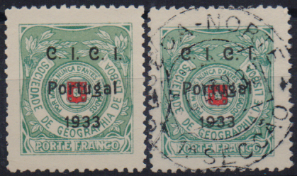 1341.jpg -     Lote:    1341                   Descrição:         1935/36 &mdash; Porte Franco. Sociedade de Geografia de Lisboa. Emblema da Sociedade, sem coroa. Com sobrecarga do Congresso do Instituto Colonial Internacional "C.I.C.I." CE SGL16 * Sobrecarga B. Lote com selo novo e selo usado. Valor de catálogo &euro; 115,00.        ***/O       Valor Base:     &euro; 25,00     Valor Venda:     &euro;      