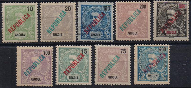 1390.jpg -     Lote:    1390                   Descrição:         1914 &mdash; D. Carlos I Mouchon, com sobrecarga REPUBLICA local. CE158/166. Série completa. Valor de catálogo &euro; 160,00.        **       Valor Base:     &euro; 30,00     Valor Venda:     &euro;      