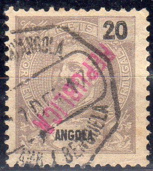 1392.jpg -     Lote:    1392                   Descrição:         1914 &mdash; D. Carlos I, com sobrecarga REPUBLICA local. CE160, 20 reis violeta cinzento. Selo com a sobrecarga impressa a vermelho e invertida. Não catalogado.        O       Valor Base:     &euro; 15,00     Valor Venda:     &euro;      