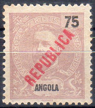 1393.jpg -     Lote:    1393                   Descrição:         1914 &mdash; D. Carlos I, com sobrecarga REPUBLICA local. CE161, 75 reis castanho violeta, com a sobrecarga impressa a vermelho. Valor de catálogo &euro; 80,00.        *       Valor Base:     &euro; 15,00     Valor Venda:     &euro;      