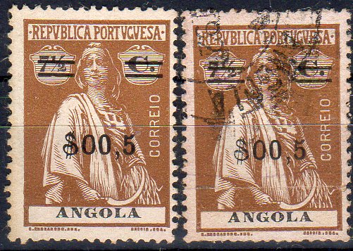 1398.jpg -     Lote:    1398                   Descrição:         1921 &mdash; Ceres, com sobretaxa. CE198, $00,5 s/ 7 &frac12; C bistre. Lote de dois selos um novo e outro usado, com o primeiro "0" diferente. Valor de catálogo &euro; 90,00.        */O       Valor Base:     &euro; 20,00     Valor Venda:     &euro;      