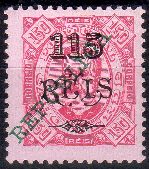1404.jpg -     Lote:    1404                   Descrição:         1913/14 &mdash; D. Carlos I, com sobrecarga "REPUBLICA" tipografada localmente. NÃO EMITIDOS. 115 s/ 150 reis carmim.        **       Valor Base:     &euro; 40,00     Valor Venda:     &euro;      
