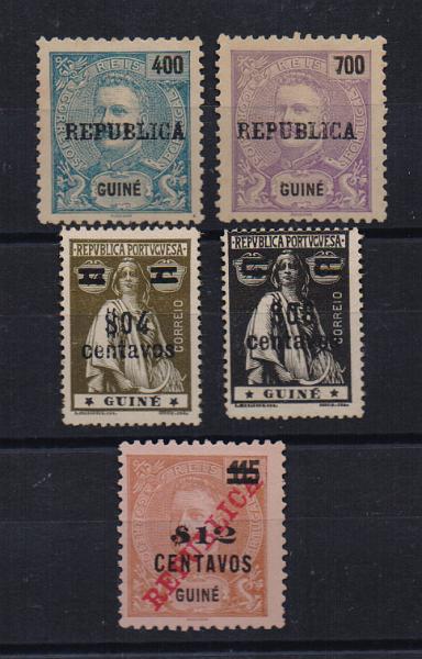 1450.jpg -     Lote:    1450                   Descrição:         1919 &mdash; D. Carlos I, com sobrecarga REPUBLICA local + D. Carlos I e Ceres, com sobretaxa. CE172/176. Séries completas. Valor de catálogo &euro; 157,00        *       Valor Base:     &euro; 25,00     Valor Venda:     &euro;      
