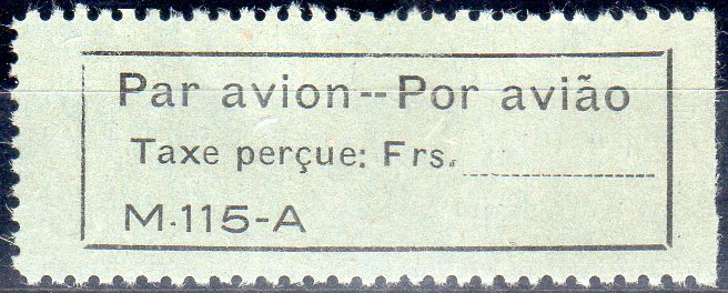 1455.jpg -     Lote:    1455                   Descrição:         1946 &mdash; Sobretaxa do Correio Aéreo. Legenda Taxe perçue. CE SCA3. Valor de catálogo &euro; 200,00. MR.        *       Valor Base:     &euro; 100,00     Valor Venda:     &euro;      