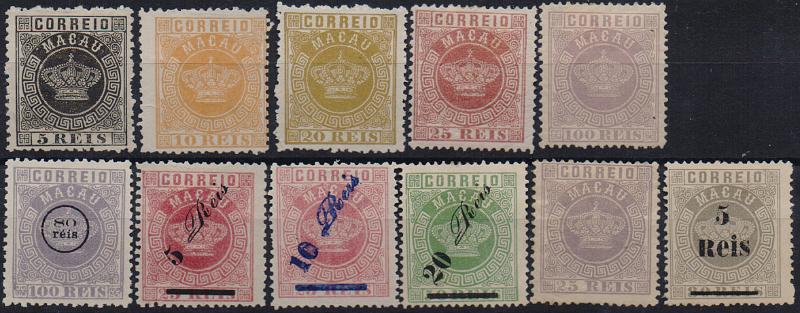 1491.jpg -     Lote:    1491                   Descrição:         1884/87 &mdash; Tipo Coroa + Tipo Coroa com sobretaxa. Lote composto por selos CE1, 2, 3, 4, 7, 10, 11, 12, 14, 18, 24. Alguns selos com ligeiros defeitos. Lote a ver. Valor de catálogo &euro; 312,00.        **/*       Valor Base:     &euro; 60,00     Valor Venda:     &euro;      