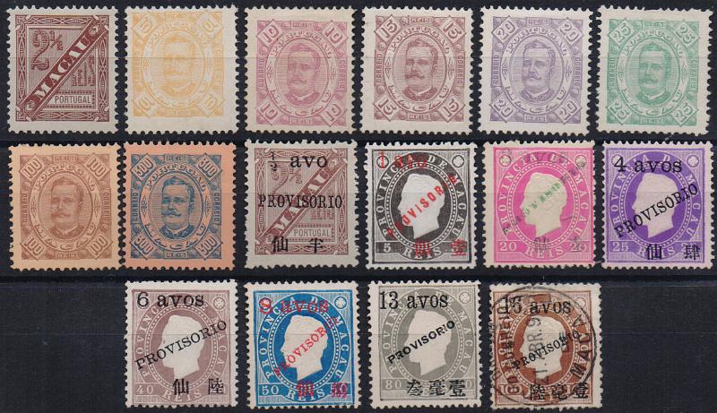 1500.jpg -     Lote:    1500                   Descrição:         1893/1894 &mdash; D. Carlos I + D. Carlos I, com sobretaxa em moeda local. CE47/51, 55, 59, 60/66. Selo CE66 usado. Valor de catálogo &euro; 348,00.        *       Valor Base:     &euro; 50,00     Valor Venda:     &euro;      