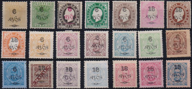 1509.jpg -     Lote:    1509                   Descrição:         1902 &mdash; Tipos Coroa, D. Luís I e D. Carlos I, com sobretaxa. CE100/105, 108/109, 111/123. Valor de catálogo &euro; 415,00.        *       Valor Base:     &euro; 90,00     Valor Venda:     &euro;      