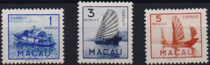 1536.jpg -     Lote:    1536                   Descrição:         1951 &mdash; Embarcações típicas de Macau. CE363/365. Série completa. Valor de catálogo &euro; 220,00.        **       Valor Base:     &euro; 45,00     Valor Venda:     &euro;      