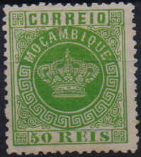 1544.jpg -     Lote:    1544                   Descrição:         1876 &mdash; Tipo Coroa. CE6, 50 reis verde, denteado 12 &frac12;. Valor de catálogo &euro; 450,00.        *       Valor Base:     &euro; 75,00     Valor Venda:     &euro;      