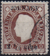 1555.jpg -     Lote:    1555                   Descrição:         1893 &mdash; D. Luís I. Fita direita, com sobretaxa. CE25, 2 &frac12; s/ 40 reis castanho, com sobretaxa a preto, tipo 2. Valor de catálogo &euro; 245,00.        O       Valor Base:     &euro; 50,00     Valor Venda:     &euro;      