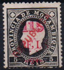 1572.jpg -     Lote:    1572                   Descrição:         1915/20 &mdash; D. Luís I sobretaxado, com sobrecarga REPUBLICA local. CE169, 115 s/ 5 reis preto, papel porcelana. Valor de catálogo &euro; 100,00.        *       Valor Base:     &euro; 25,00     Valor Venda:     &euro;      