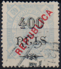 1575.jpg -     Lote:    1575                   Descrição:         1915/20 &mdash; D. Carlos I sobretaxado, com sobrecarga REPUBLICA local. CE177, 400 s/ 50 reis azul claro, em papel pontinhado, denteado 12 &frac12;. Valor de catálogo &euro; 140,00.        O       Valor Base:     &euro; 30,00     Valor Venda:     &euro;      