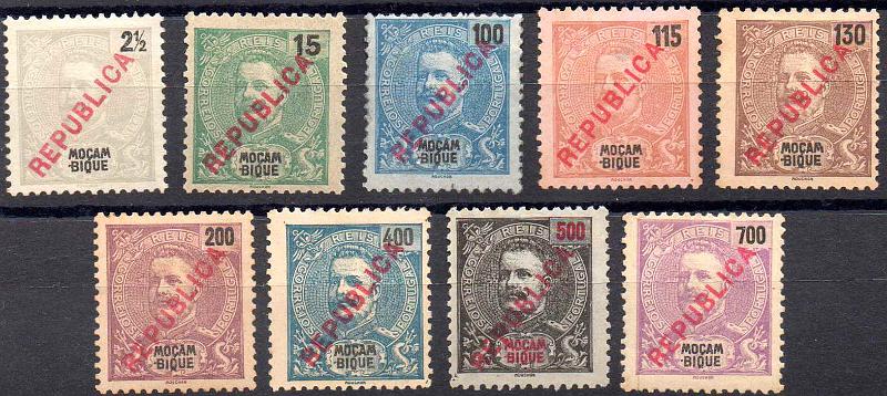1576.jpg -     Lote:    1576                   Descrição:         1917 &mdash; D. Carlos I, com sobrecarga REPUBLICA local. CE189/190, 194/200. Valor de catálogo &euro; 181,00.        *       Valor Base:     &euro; 25,00     Valor Venda:     &euro;      