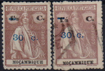 1581.jpg -     Lote:    1581                   Descrição:         192&frac12;2 &mdash; Tipo Ceres, com sobretaxa. CE235, 30c s/ 1 &frac12; c castanho. Um selo novo e outro usado, em denteado 12x11 &frac12;. NÃO CATALOGADO, neste denteado.        */O       Valor Base:     &euro; 20,00     Valor Venda:     &euro;      