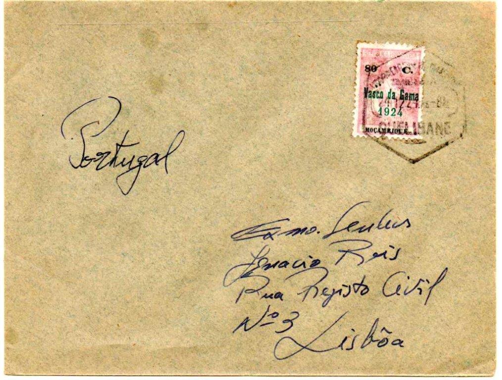 1582.jpg -     Lote:    1582                   Descrição:         1924 &mdash; Ceres, com sobrecarga "VASCO DA GAMA". Sobrescrito circulado de Quelimane (24.12.24) para Lisboa (17.01.24) com selo de 80C CE248. Este selo apenas circulou durante três dias. B e MR.        Carta       Valor Base:     &euro; 30,00     Valor Venda:     &euro;      