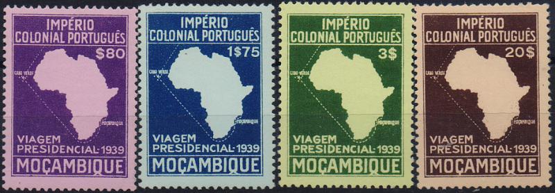 1587.jpg -     Lote:    1587                   Descrição:         1939 &mdash; Segunda Viagem Presidencial às Colónias. CE 308/311. Série completa. Valor de catálogo &euro; 220,00.        **       Valor Base:     &euro; 40,00     Valor Venda:     &euro;      