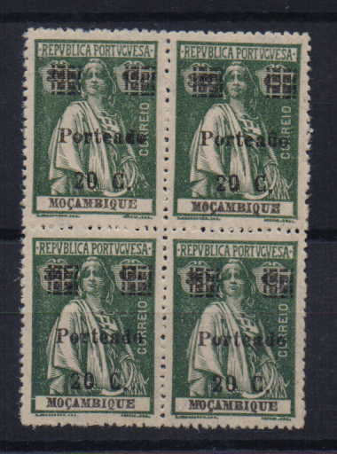 1603.jpg -     Lote:    1603                   Descrição:         1924 &mdash; Porteado. Ceres com sobrecarga e sobretaxa. CE POR49, 20c s/ 30c. Quadra em denteado 15x14, Valor de catálogo &euro; 200,00.        ***       Valor Base:     &euro; 35,00     Valor Venda:     &euro;      