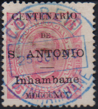 1610.jpg -     Lote:    1610                   Descrição:         1895 &mdash; Selos de D. Carlos I, de Moçambique, com a sobrecarga do "Centenário de S. António". CE11, 75 reis carmim. Valor de catálogo &euro; 143,00.        O       Valor Base:     &euro; 40,00     Valor Venda:     &euro;      
