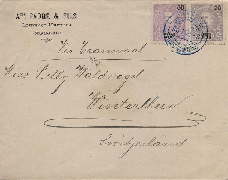 1623.jpg -     Lote:    1623                   Descrição:         1898/1901 &mdash; D. Carlos I Mouchon. Sobrescrito circulado de L. Marques (03.12.08) para a Suíça com selos de 20 reis e 80 reis, CE36 e 40. MB.        Carta       Valor Base:     &euro; 35,00     Valor Venda:     &euro;      