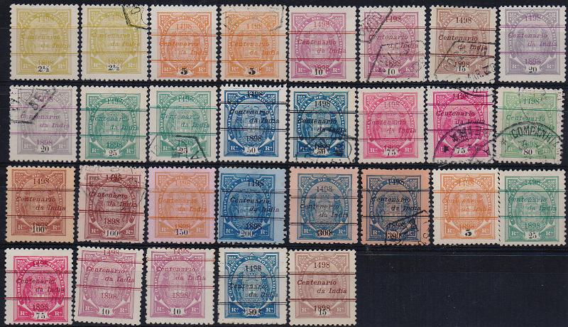 1639.jpg -     Lote:    1639                   Descrição:         1898 &mdash; 4.º Centenário do Descobrimento do Caminho Marítimo para a Índia. Tipo Elefantes com sobrecarga. CE29/41. FALSOS. Estudo completo em novo e usado desta emissão, com os selos todos em denteado 11 &frac12;. Segundo o catálogo Mundifil estas sobrecargas neste denteado são todas falsas. Bom lote para estudo especializado.        **/*/O       Valor Base:     &euro; 200,00     Valor Venda:     &euro;      