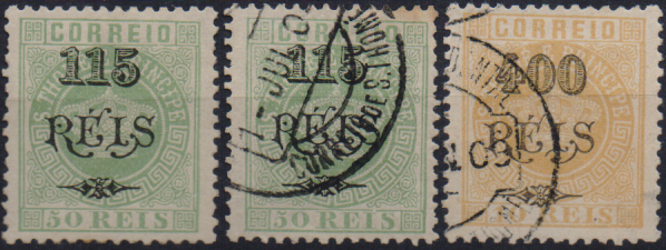 1712.jpg -     Lote:    1712                   Descrição:         1902 &mdash; Tipo Coroa, com sobretaxa. CE 59/60. Lote composto por três selos: CE59 em novo e usado e CE60 em usado. Valor de catálogo &euro; 125,00.        */O       Valor Base:     &euro; 25,00     Valor Venda:     &euro;      