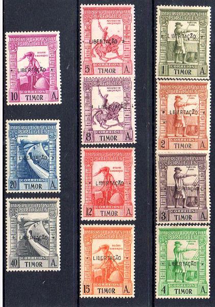 1744.jpg -     Lote:    1744                   Descrição:         1947 &mdash; Império Colonial Português, com sobrecarga "LIBERTAÇÃO". CE 250/260. Série completa. Valor de catálogo &euro; 550,00.        RG***       Valor Base:     &euro; 110,00     Valor Venda:     &euro;      