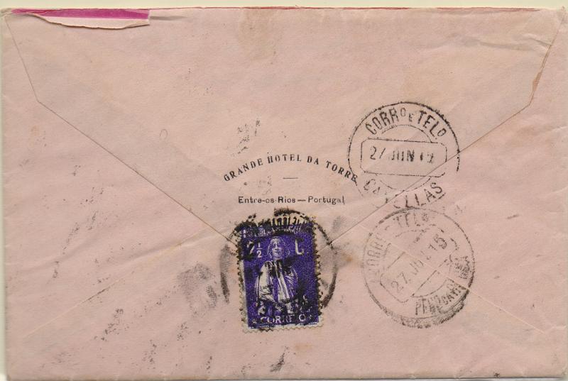 1790.jpg -     Lote:    1790                   Descrição:         Carimbos circulares datados, tipo 1880. 1912 &mdash; Ceres. Sobrescrito circulado com selo de 2 &frac12; c CE211 de Entre-os Rios para Canelas (27.06.15). Carimbo batido a preto de "CANELLAS".        Carta       Valor Base:     &euro; 8,00     Valor Venda:     &euro;      