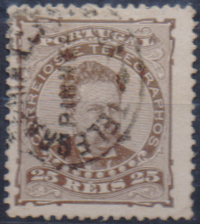 1817.jpg -     Lote:    1817                   Descrição:         Carimbos da telegrafia eléctrica. 1884/87 &mdash; D. Luís I, de frente. CE57, 25 reis. Obliterado com carimbo batido a preto "TELEGRAPHIA ELECTRICA / PINHEL".        O       Valor Base:     &euro; 10,00     Valor Venda:     &euro;      