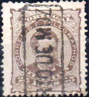 1833.jpg -     Lote:    1833                   Descrição:         Carimbos nominativos. 1882/83 &mdash; D. Luís. De frente. CE57, 25 reis castanho obliterado com carimbo batido a preto "PORTO DE MOZ".        O       Valor Base:     &euro; 12,00     Valor Venda:     &euro;      