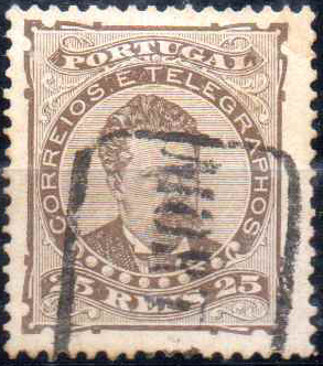1835.jpg -     Lote:    1835                   Descrição:         Carimbos nominativos. 1882/83 &mdash; D. Luís. De frente. CE57, 25 reis castanho obliterado com carimbo batido a preto "MORTAGOA".        O       Valor Base:     &euro; 12,00     Valor Venda:     &euro;      