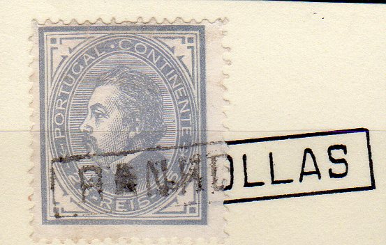 1841.jpg -     Lote:    1841                   Descrição:         Carimbos nominativos. 1880/81 &mdash; D. Luís I de perfil. CE54, 25 reis, papel liso, denteado 12 &frac12;, obliterado com carimbo batido a preto de "RANHOLLAS".        O       Valor Base:     &euro; 15,00     Valor Venda:     &euro;      
