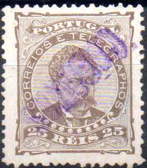 1842.jpg -     Lote:    1842                   Descrição:         Carimbos nominativos. 1882/83 &mdash; D. Luís. De frente. CE57, 25 reis castanho obliterado com carimbo batido a preto "CABANAS".        O       Valor Base:     &euro; 12,00     Valor Venda:     &euro;      