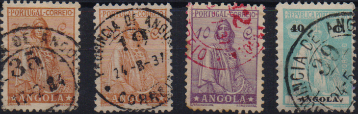1866.jpg -     Lote:    1866                   Descrição:         Carimbos numéricos volantes. Lote com 4 selos tipo Ceres, obliterados com carimbos n.ºs 19, 35 e 39 a preto e 12 a vermelho.        O       Valor Base:     &euro; 20,00     Valor Venda:     &euro;      