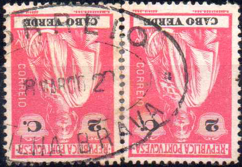 1879.jpg -     Lote:    1879                   Descrição:         Carimbos de dupla oval. 1914 &mdash; Ceres. CE141, 2c carmim, denteado 15x14, papel porcelana. Par obliterado com carimbo batido a preto "CORREIO / DA ILHA BRAVA".        O       Valor Base:     &euro; 8,00     Valor Venda:     &euro;      