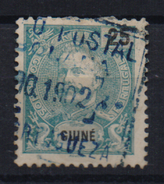 1884.jpg -     Lote:    1884                   Descrição:         Carimbos rectangulares. 1898/1901 &mdash; D. Carlos I Mouchon. CE52, 25 reis verde, obliterado com carimbo batido a azul "ESTAÇÃO PSOTAL / BOLAMA / GUINÉ PORTUGUEZA".        O       Valor Base:     &euro; 8,00     Valor Venda:     &euro;      