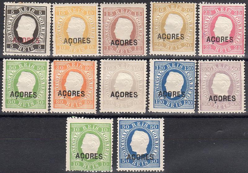 1963.jpg -     Lote:    1963                   Descrição:         Reimpressões de 1885. 1871/76 &mdash; D. Luís I. Fita direita. Sobrecarga C. Lote com 12 reimpressões, denteado 13 &frac12;, com sinal de charneira no verso, dos valores de 5, 10 (amarelo), 15, 20, 25, 50, 80, 100, 120, 300, 10 (verde) e 50 reis (azul). Valor de catálogo &euro; 456,00.        R*       Valor Base:     &euro; 90,00     Valor Venda:     &euro;      