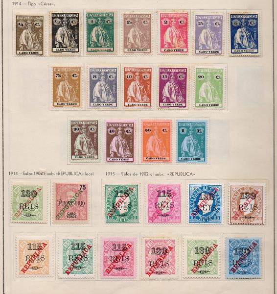 2029.jpg -     Lote:    2029                   Descrição:         Cabo Verde &mdash; Colecção montada em folhas Molder. Selos novos com charneira, incluindo correio aéreo, porteado e assistências desde 1914 a 1974. Bom valor de catálogo. Lote a ver.        Lote       Valor Base:     &euro; 40,00     Valor Venda:     &euro;      