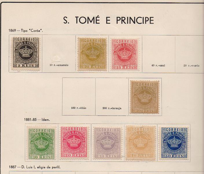 2045.jpg -     Lote:    2045                   Descrição:         S. Tomé e Príncipe &mdash; Colecção montada em folhas Molder. Selos novos com charneira incluindo porteado e correio aéreo desde 1869 a 1974. Bom valor de catálogo. Lote a ver.        Lote       Valor Base:     &euro; 50,00     Valor Venda:     &euro;      