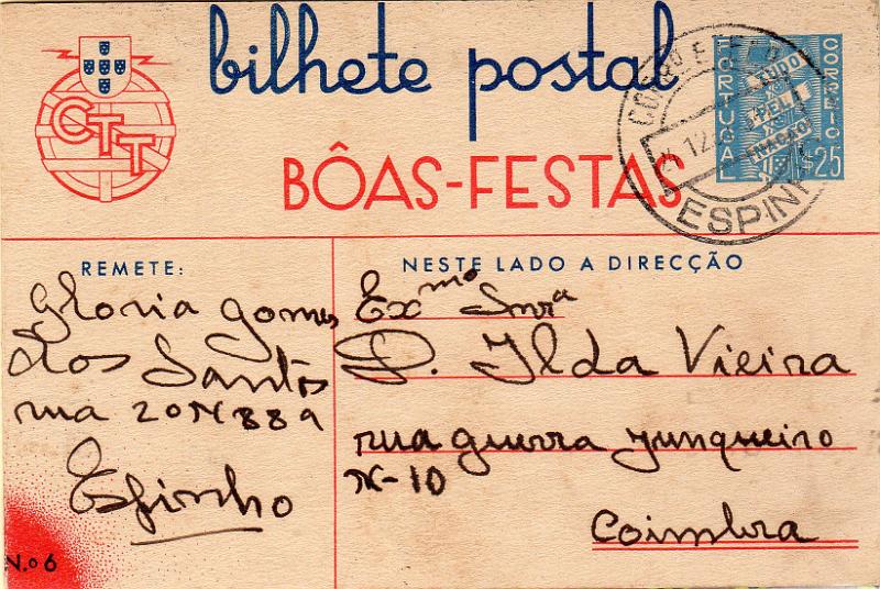 2125.jpg -     Lote:    2125      Lotes pelo Correio              Descrição:         1937 &mdash; Boas Festas. OM87, $25 azul (N.º 6). Circulado de Espinho (24.12.37) para Lisboa (25.12.37).        IC       Valor Base:     &euro; 10,00     Valor Venda:     &euro;      