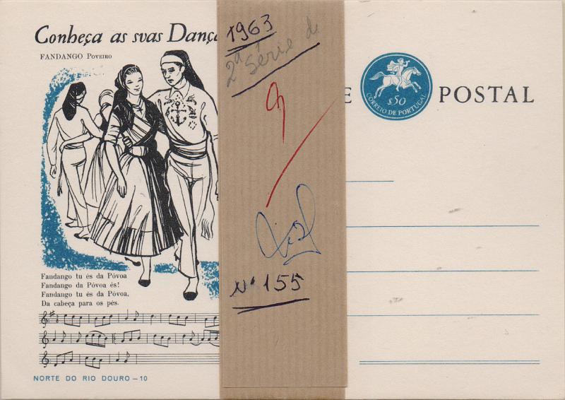 2171.jpg -     Lote:    2171      Lotes pelo Correio              Descrição:         1963 &mdash; Série "Conheça as suas Danças". 2.ª Série. OM155 ($50) azul. Série completa do n.º 10 ao n.º 18. Muito bem conservados.        IN       Valor Base:     &euro; 15,00     Valor Venda:     &euro;      
