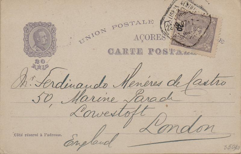 2196.jpg -     Lote:    2196      Lotes pelo Correio              Descrição:         1898 &mdash; 4.º Centenário do Descobrimento do Caminho Marítimo para a Índia. Lote composto por 3 inteiros: OM20 (E e G) circulados para Lisboa + OM21A circulado com selo adicional tipo D. Carlos I de 20 reis, para Londres.        IC       Valor Base:     &euro; 10,00     Valor Venda:     &euro;      