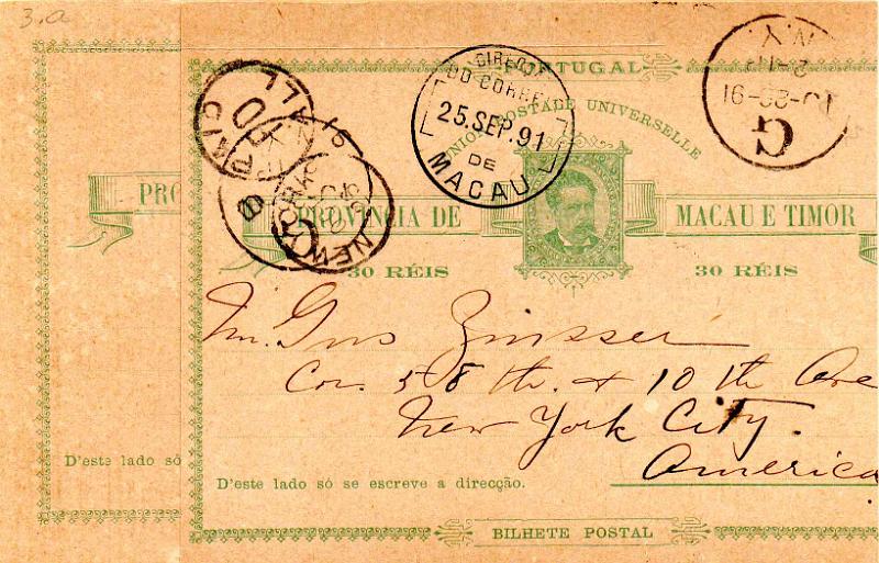 2205.jpg -     Lote:    2205      Lotes pelo Correio              Descrição:         1885 &mdash; D. Luís I. OM3, 30 reis verde. Lote com dois inteiros: um novo e outro circulado para Nova York, mas aparado nos bordos laterais.        IN/IC       Valor Base:     &euro; 5,00     Valor Venda:     &euro;      