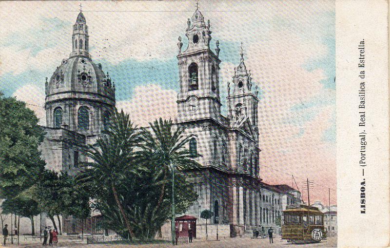 2250.jpg -     Lote:    2250      Lotes pelo Correio              Descrição:         Lisboa &mdash; Real Basilica da Estrella. Circulado com selo de 10 reis Mouchon.        PI       Valor Base:     &euro; 8,00     Valor Venda:     &euro;      