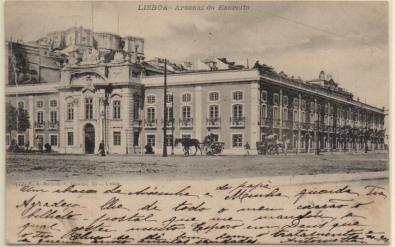2253.jpg -     Lote:    2253      Lotes pelo Correio              Descrição:         Lisboa &mdash; Arsenal do Exército. Circulado com selo de 25 reis, carmim, D. Carlos I.         PI       Valor Base:     &euro; 5,00     Valor Venda:     &euro;      