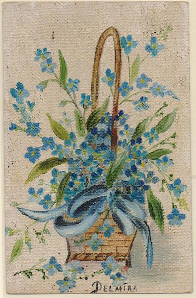 2313.jpg -     Lote:    2313      Lotes pelo Correio              Descrição:         Cesto de flores. Postal ilustrado pintado. Assinado "Delmira".        PI       Valor Base:     &euro; 5,00     Valor Venda:     &euro;      