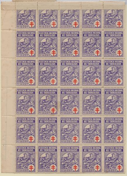 2362.jpg -     Lote:    2362      Lotes pelo Correio              Descrição:         Vinhetas. Assistência Nacional aos Tuberculosos. Bloco com 60 vinhetas para o ano de 1929.        ***       Valor Base:     &euro; 10,00     Valor Venda:     &euro;      