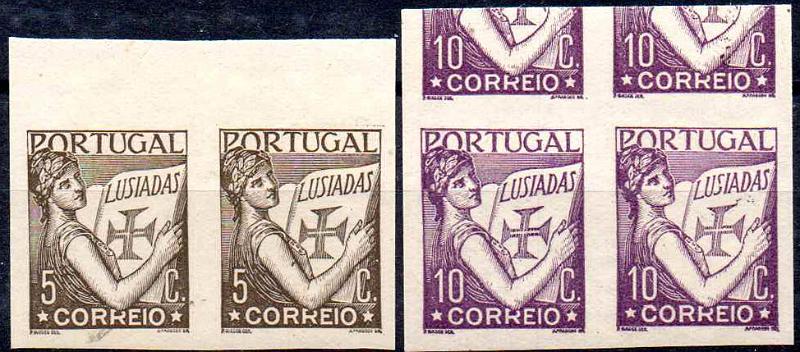 2410.jpg -     Lote:    2410      Lotes pelo Correio              Descrição:         1931 &mdash; Lusíadas. CE514 e 516, 5c e 10c CE 514 e 516 Lote de dois pares de provas não denteadas em sépia e violeta (cores aprovadas).        PRV       Valor Base:     &euro; 8,00     Valor Venda:     &euro;      